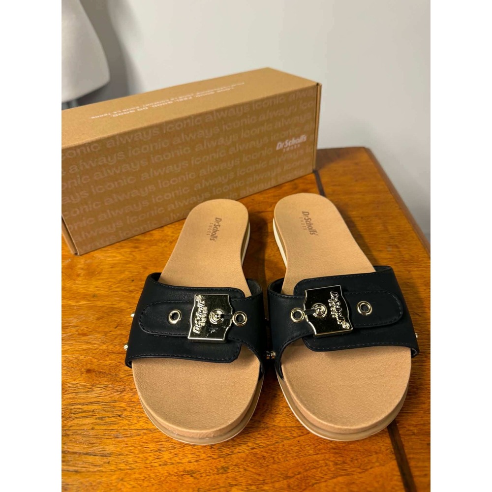 Dr. Scholls Womens 7.5 Black Nice Iconic Slide Sandals Buckle Stud I8773S1001